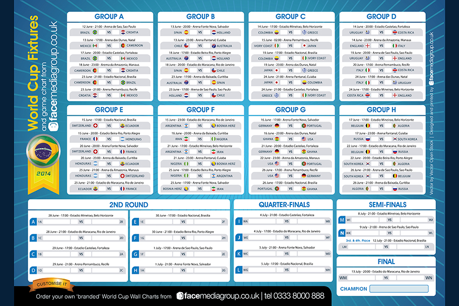 Customised World Cup 2014 Wall Chart Face Media Group